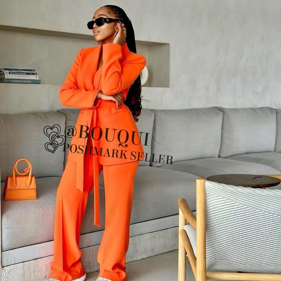 BLOGGERS FAV ZARA ORANGE BELTED TUXEDO COLLAR BLAZER - Picture 5 of 14